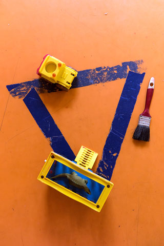 a triangle of blue paint